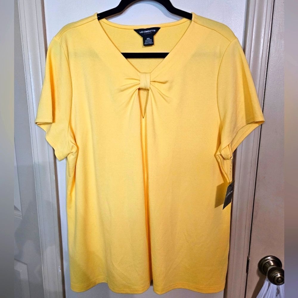 #211 LIZ CLAIBORNE CAREER- SS KNOT FRONT SUNLIGHT YELLOW TOP- Size: XXL - Picture 1 of 5